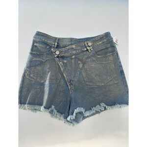 blueb. Collection Gold Metallic Coated Denim Shorts‎ - Crossover Waist - Size M